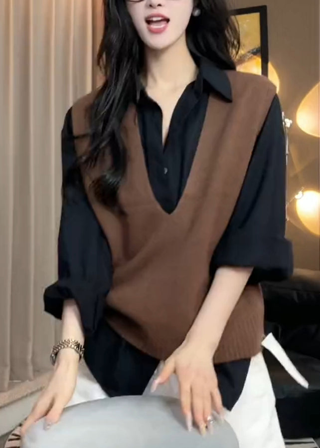 Damen Graue Kuschelige Warme Strickweste mit V-Ausschnitt Ärmellos