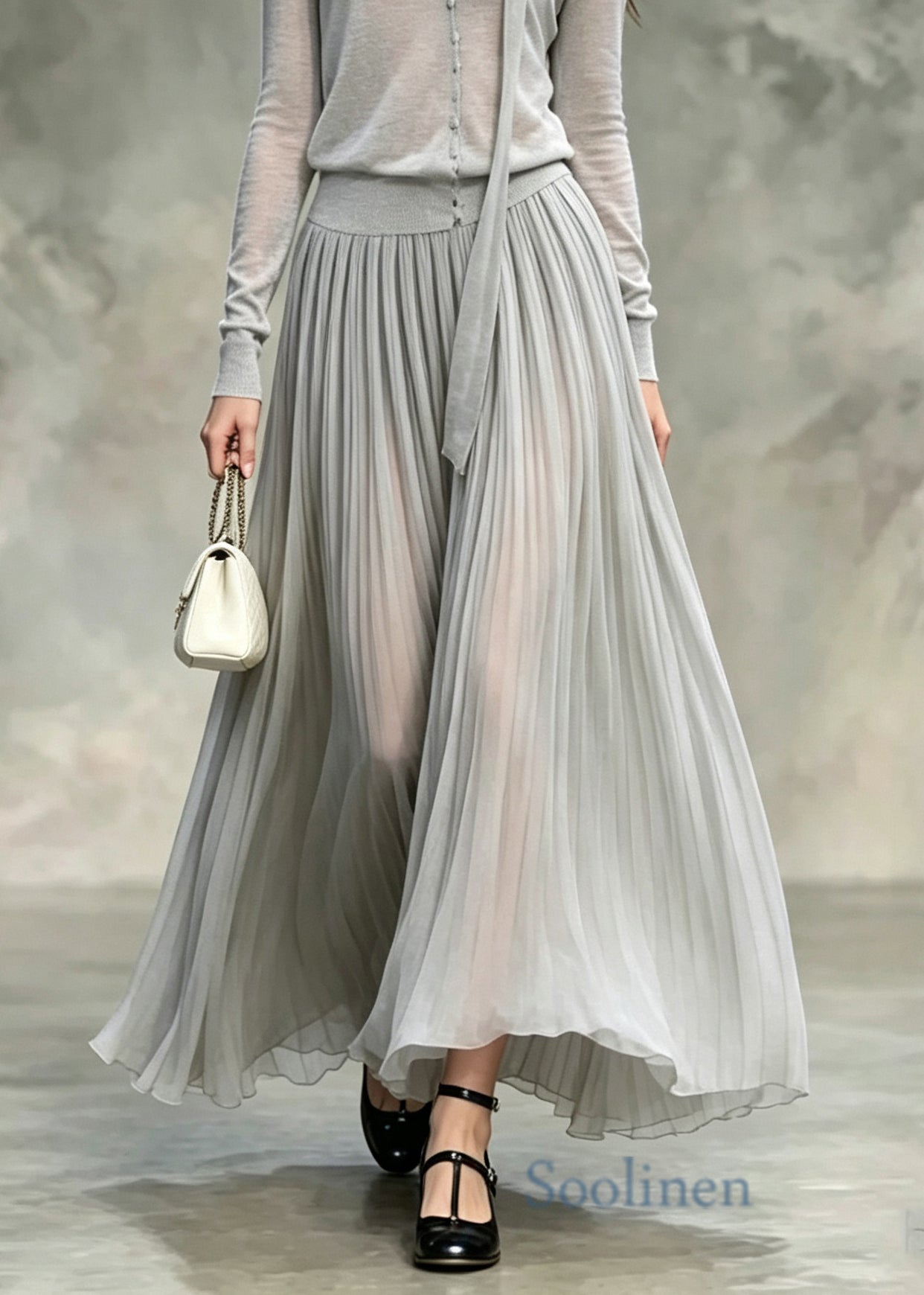 Women Grey V Neck Tops And Skirts Cotton Two Pieces Set Fall