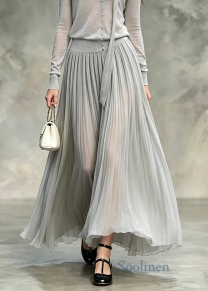 Women Grey V Neck Tops And Skirts Cotton Two Pieces Set Fall