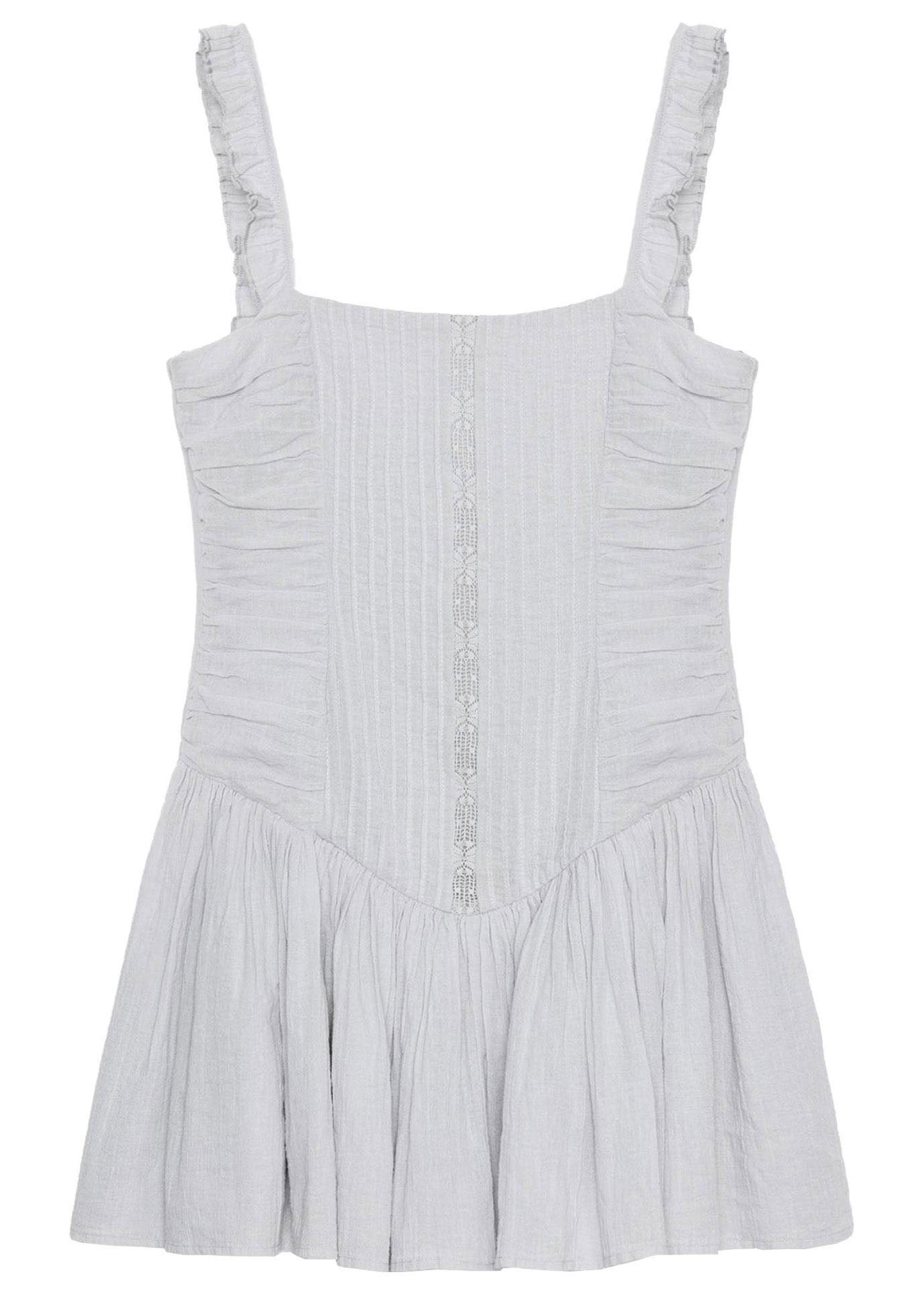 Women Grey Wrinkled Cotton Mini Dress Summer