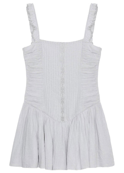 Women Grey Wrinkled Cotton Mini Dress Summer