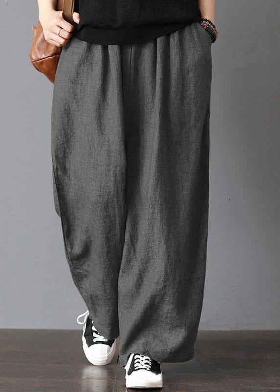 Women High Elastic Waist Loose Solid Wide Leg Pants - SooLinen