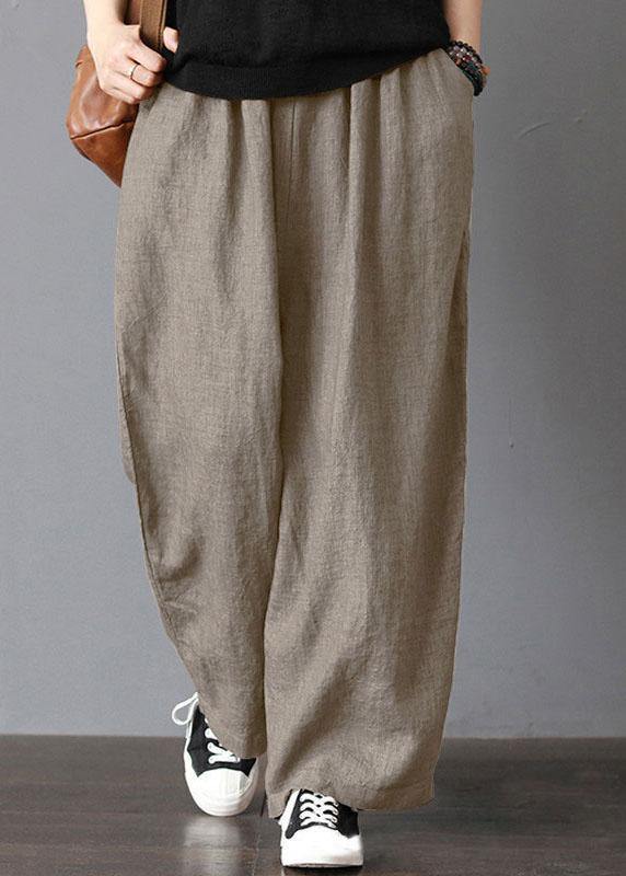 Women High Elastic Waist Loose Solid Wide Leg Pants - SooLinen