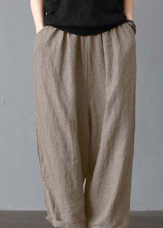 Women High Elastic Waist Loose Solid Wide Leg Pants - SooLinen