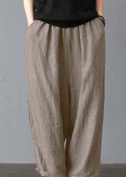 Women High Elastic Waist Loose Solid Wide Leg Pants - SooLinen