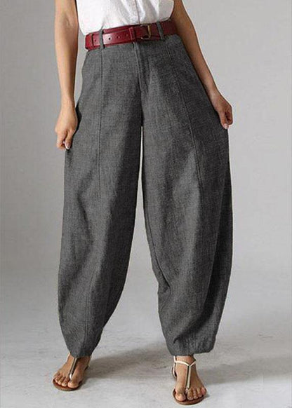 Women High Waist Button Solid Color Harem Pants with Pocket - SooLinen