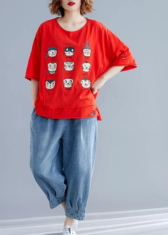 Women Hole cotton tunics for women Christmas Gifts red blouse summer - SooLinen