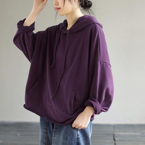 Women Hooded Hole Spring Top Silhouette Photography Purple Blouses - SooLinen