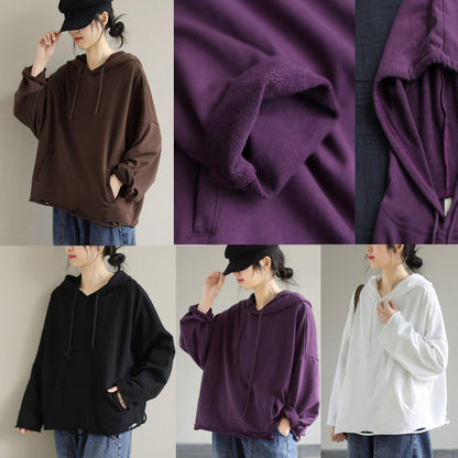 Women Hooded Hole Spring Top Silhouette Photography Purple Blouses - SooLinen