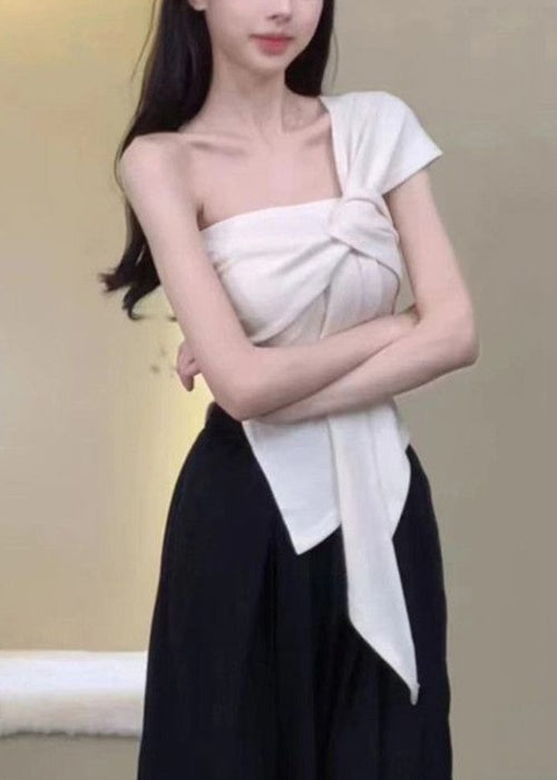 Damen Khaki Asymmetrische One-Shoulder Baumwolle T Shirt Ärmellos