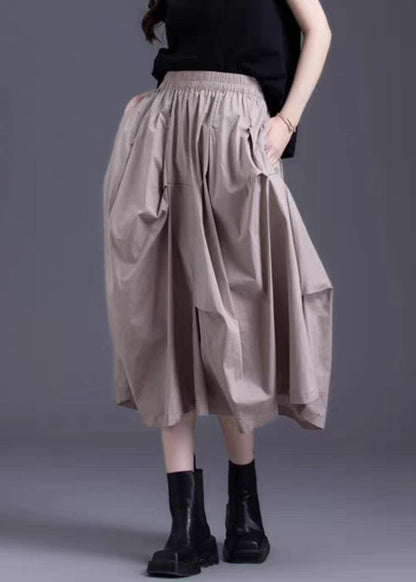 Damen Khaki Asymmetrischer Rock aus Baumwolle mit Falten und elastischem Bund