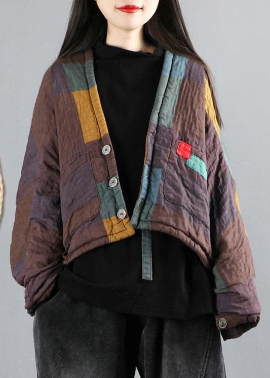 Damen Khaki Fledermausflügelärmel Patchwork Feine Baumwolle gefüllter Wintermantel