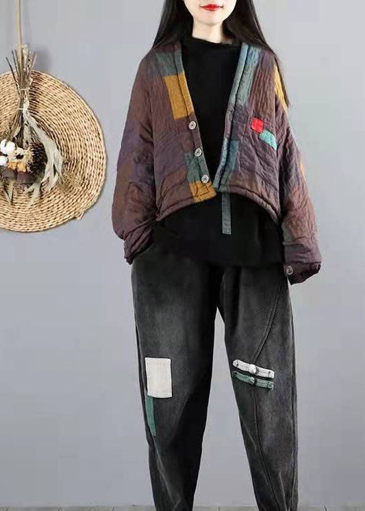 Damen Khaki Fledermausflügelärmel Patchwork Feine Baumwolle gefüllter Wintermantel