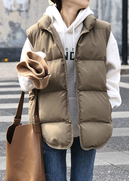 Damen Khaki Casual Stehkragen Dicke Winter Ärmellose Puffer Weste