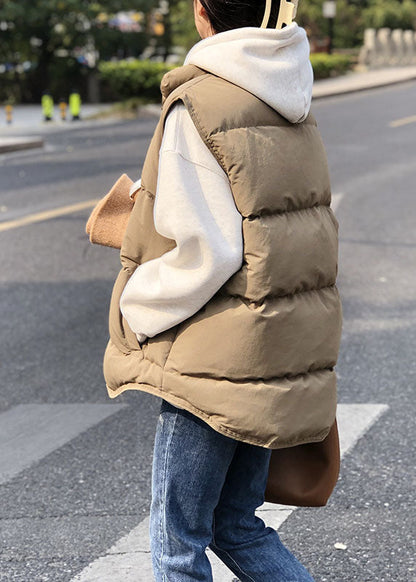 Damen Khaki Casual Stehkragen Dicke Winter Ärmellose Puffer Weste