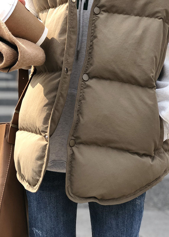 Damen Khaki Casual Stehkragen Dicke Winter Ärmellose Puffer Weste