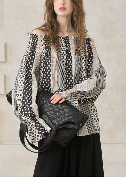 Women Khaki Cold Shoulder Print Cotton Tops Spring