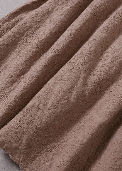 Frauen Khaki Bestickte Rüschen Baumwolle Urlaub Kleider Langarm