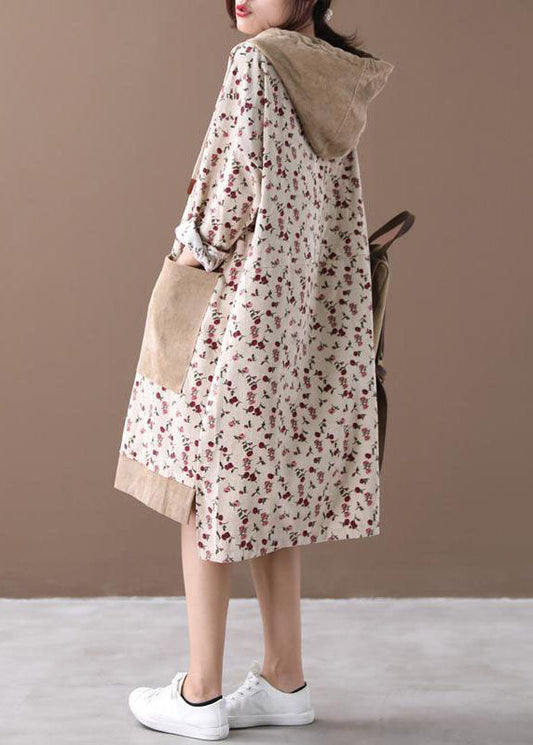 Frauen Khaki Mit Kapuze Print Cord Sweatshirts Kleider Frühling