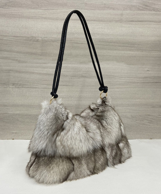 Women Khaki Large Capacity Fox Fur Patchwork Shoulder Bag