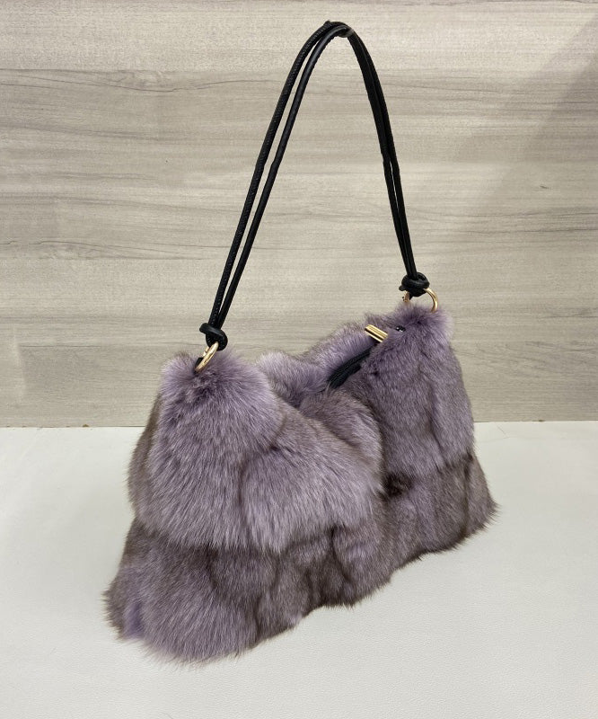 Women Khaki Large Capacity Fox Fur Patchwork Shoulder Bag