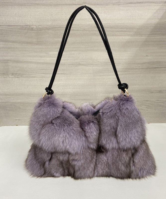 Women Khaki Large Capacity Fox Fur Patchwork Shoulder Bag