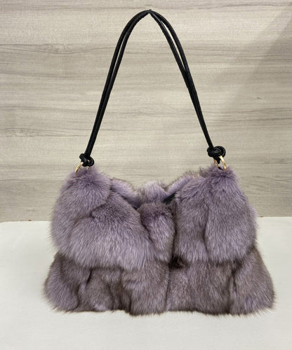Women Khaki Large Capacity Fox Fur Patchwork Shoulder Bag