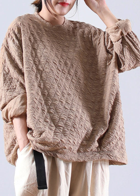 Damen Khaki Lose O-Ausschnitt Herbst Sweatshirt