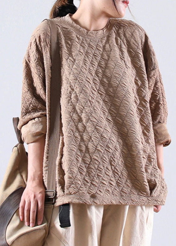 Damen Khaki Lose O-Ausschnitt Herbst Sweatshirt