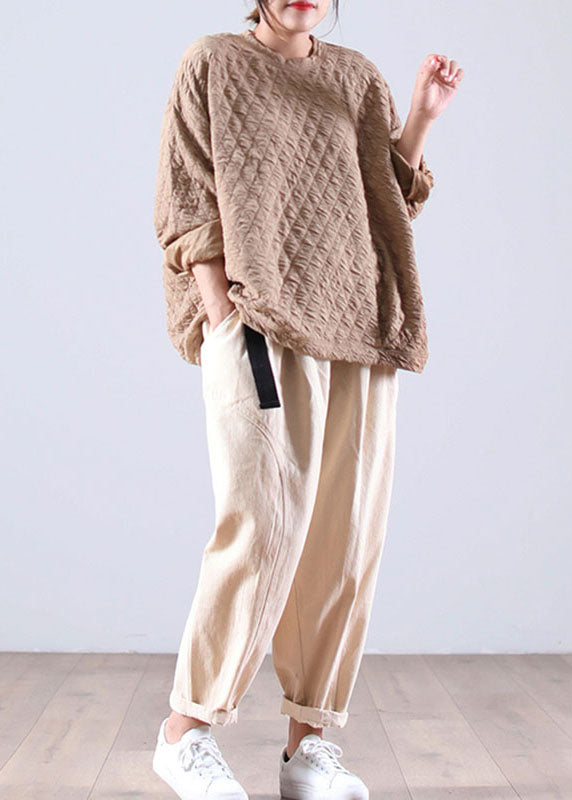 Damen Khaki Lose O-Ausschnitt Herbst Sweatshirt