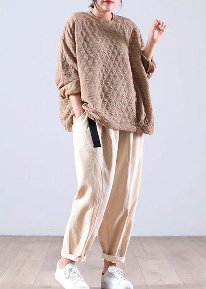 Damen Khaki Lose O-Ausschnitt Herbst Sweatshirt