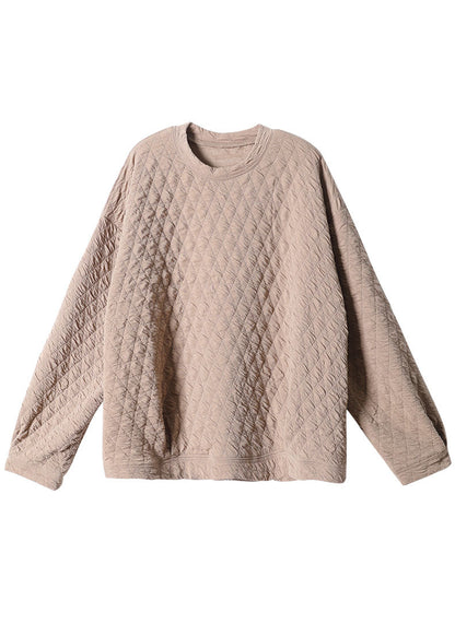 Damen Khaki Lose O-Ausschnitt Herbst Sweatshirt