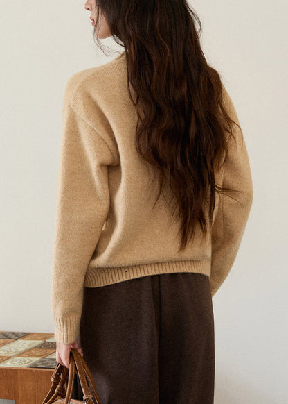 Suéter de punto con cuello redondo y estampado animal para mujer, color caqui, para invierno