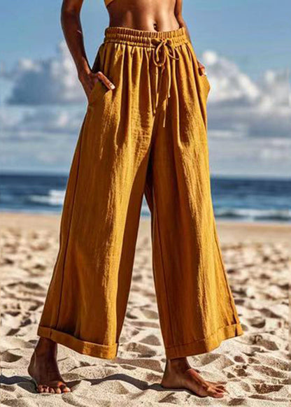 Damen Khaki Taschen Patchwork Krawatte Taille Crop Pants
