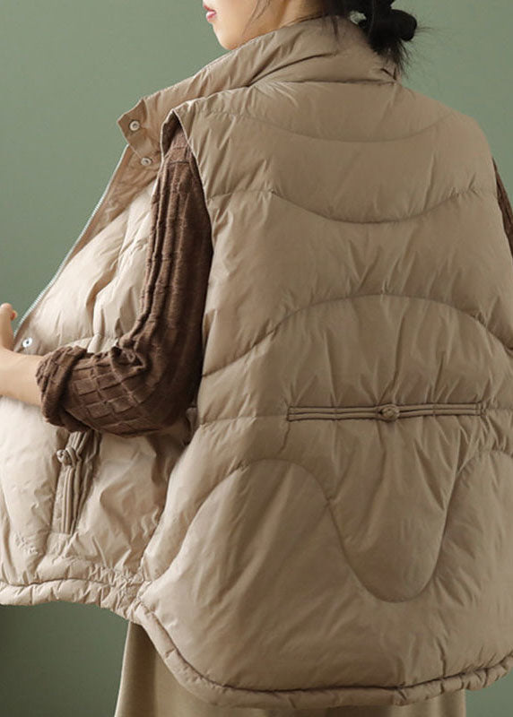 Frauen Khaki Stehkragen Übergroße Entendaunen Puffer Westen Winter