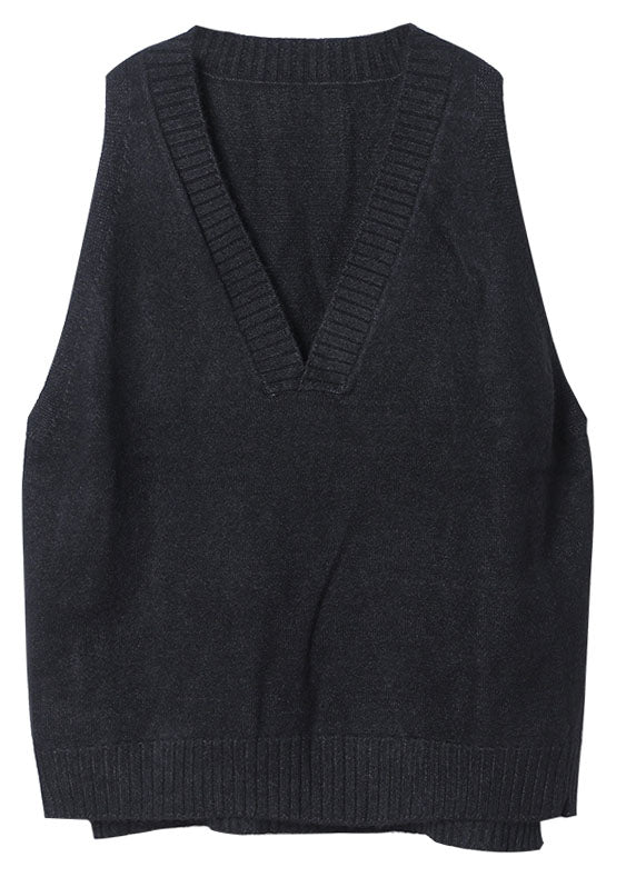 Damen Khaki V-Ausschnitt seitlich offen Ärmellose Strickweste