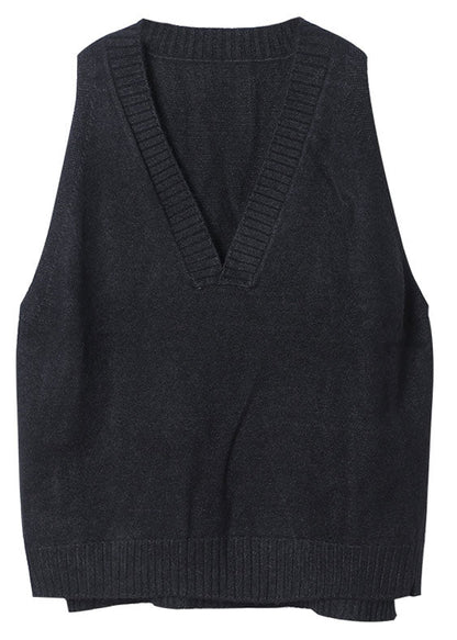 Damen Khaki V-Ausschnitt seitlich offen Ärmellose Strickweste