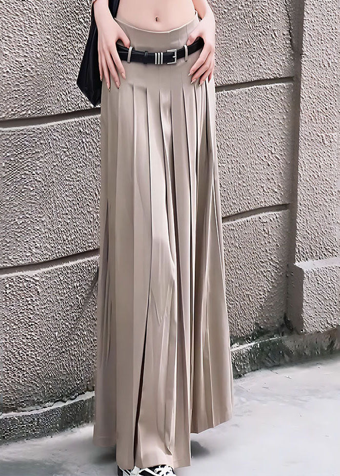 Damen Khakifarbener, knitterfreier, drapierter Spandexrock für den Frühling