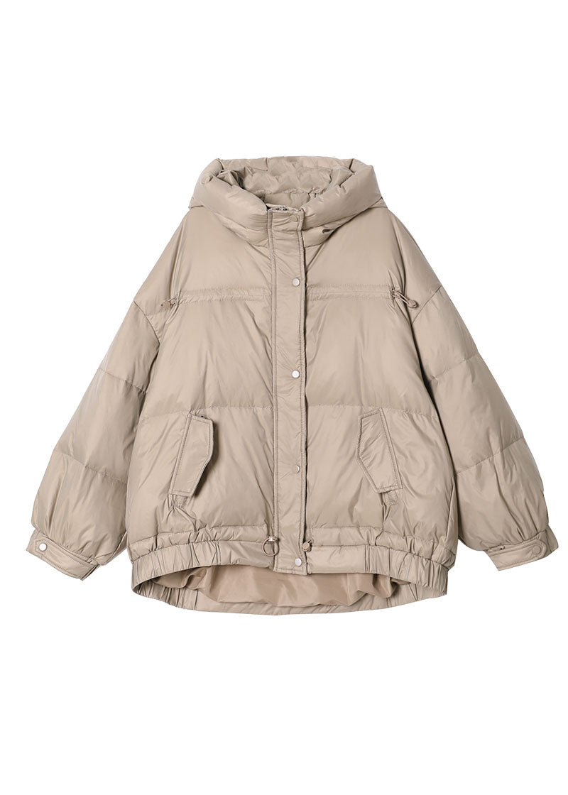 Frauen Khaki Zip Up Kordelzug Duck Down Puffer Jacke Winter