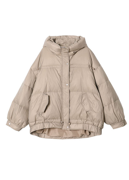 Frauen Khaki Zip Up Kordelzug Duck Down Puffer Jacke Winter