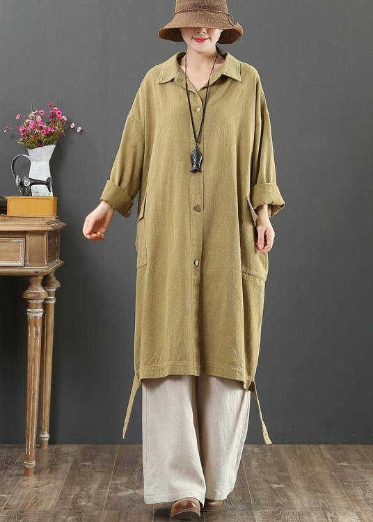 Women Lapel Pockets Fashion Spring Coat Khaki Plus Size Clothing Outwear - SooLinen