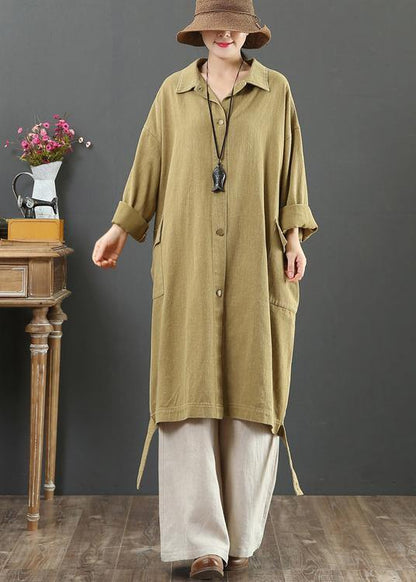 Women Lapel Pockets Fashion Spring Coat Khaki Plus Size Clothing Outwear - SooLinen