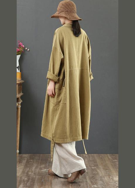 Women Lapel Pockets Fashion Spring Coat Khaki Plus Size Clothing Outwear - SooLinen