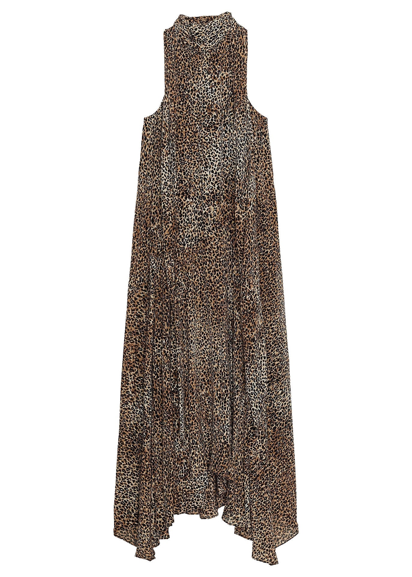 Women Leopard Print Patchwork Chiffon Dress Sleeveless