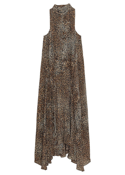 Women Leopard Print Patchwork Chiffon Dress Sleeveless