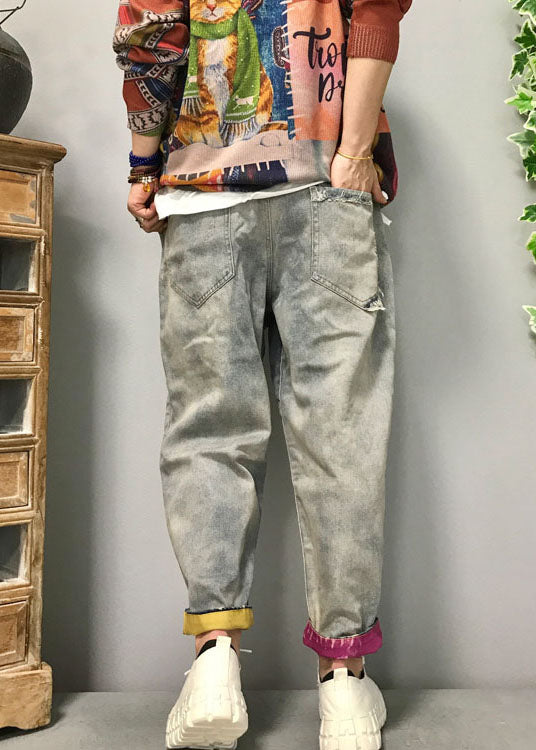 Frauen Hellblau mode patch applique denim Hosen Frühling