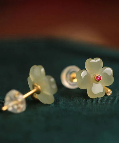 Pendientes de plata de ley verde claro con trébol de cuatro hojas y circonitas de jade para mujer