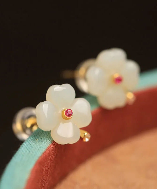 Pendientes de plata de ley verde claro con trébol de cuatro hojas y circonitas de jade para mujer