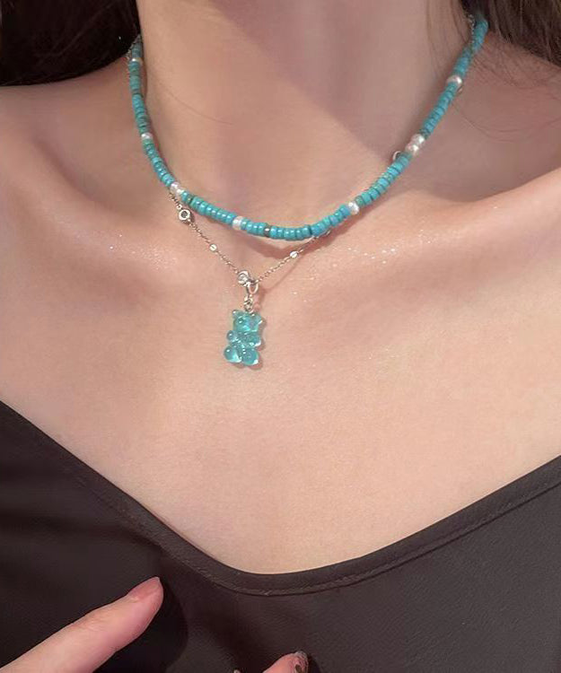 Collar de cuentas graduadas con perlas de plata de ley verde claro para mujer