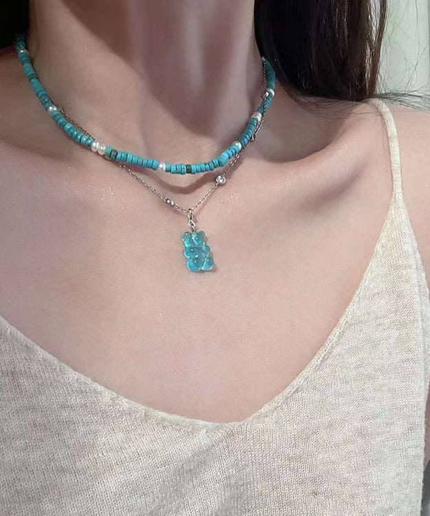 Collar de cuentas graduadas con perlas de plata de ley verde claro para mujer